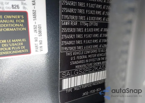 2019 Land Rover Range Rover 5.0L V8 Supercharged z USA, uszkodzony, nr VIN SALGS2RE2KA538501